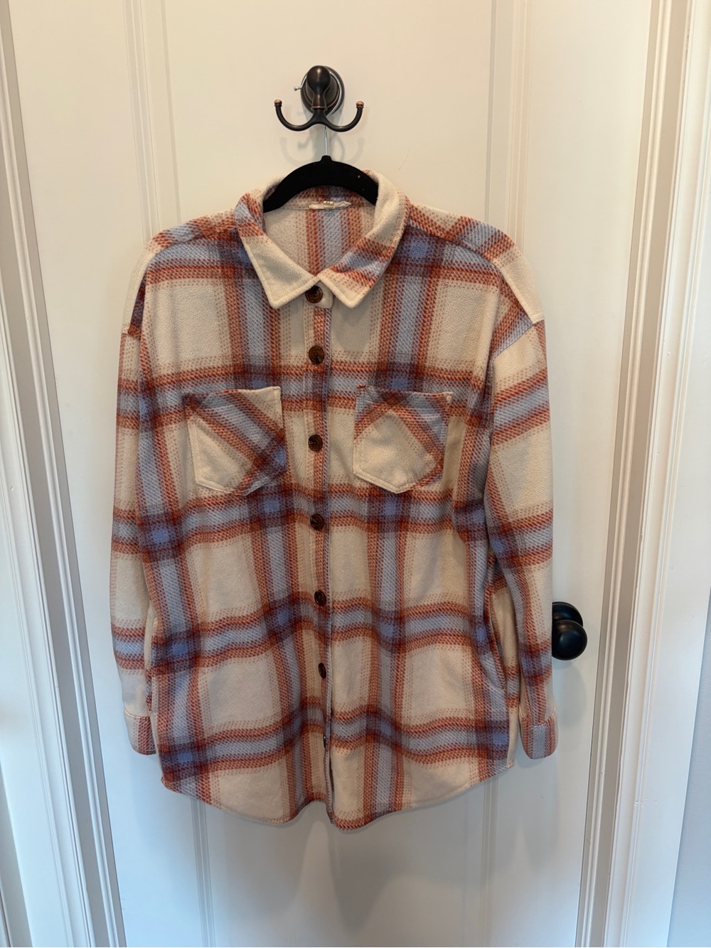 Cozy Ivory Plaid Button-Up Shacket SMALL